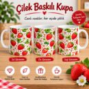 Çilek Baskılı Porselen Kupa - 300 ml