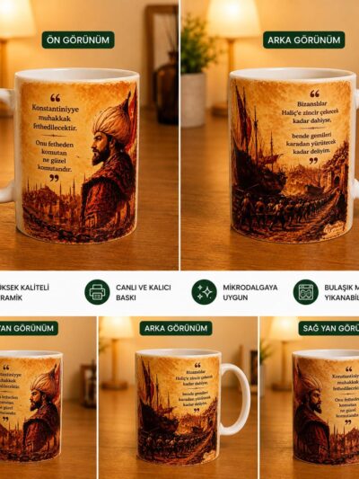 Fatih Sultan Mehmet Temalı Tasarım Porselen Kupa Bardak - 300 ml