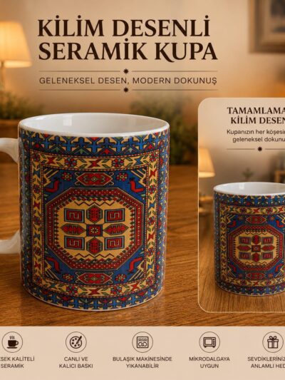 Kilim Desenli Porselen Kupa Bardak -300 ml